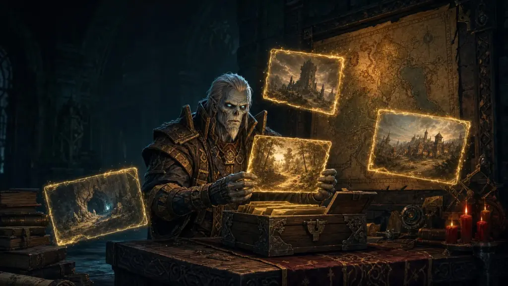 Namenloser untoter Chronist entdeckt leuchtende Erinnerungsbilder aus dem alten Azeroth als Symbol für Blizzards Found-Photographs-Prinzip