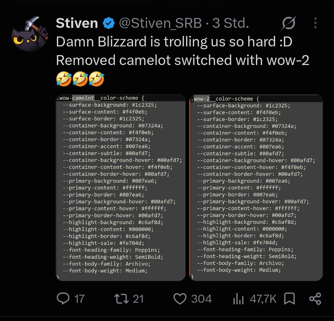 Screenshot von Stivens Hinweis auf den Wechsel von wow-camelot zu wow-2 im Blizzard Gear Store
