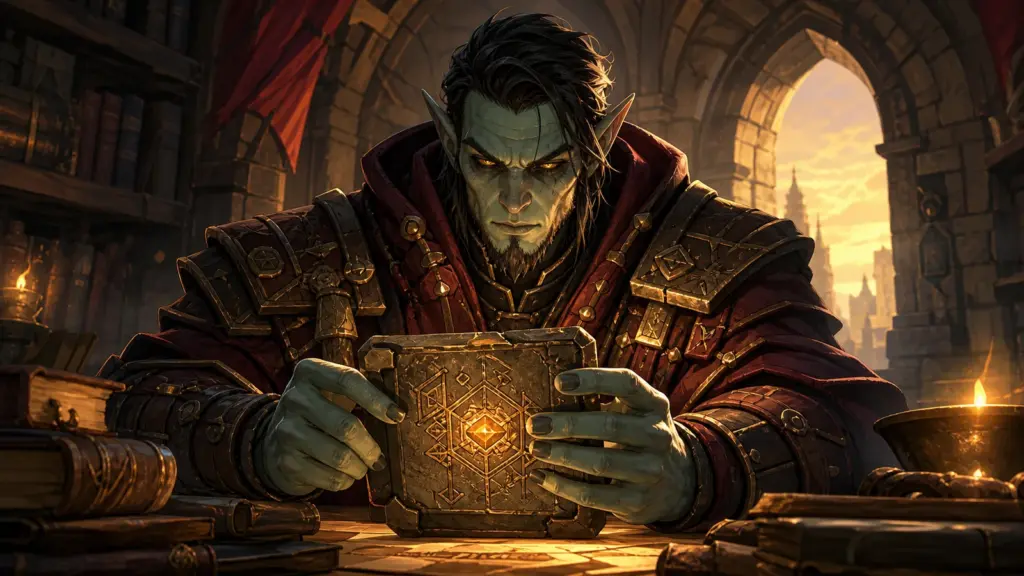 Namenloser untoter Archivar untersucht eine leuchtende Tafel: eigenes Symbolbild zum Warcraft-Forever-Fund